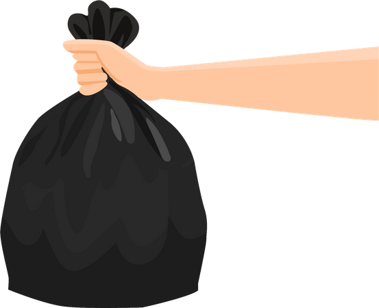 Hand holding black plastic bag to dispose of rubbish  Illustration