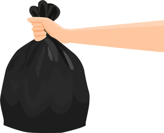 Hand holding black plastic bag to dispose of rubbish  Illustration