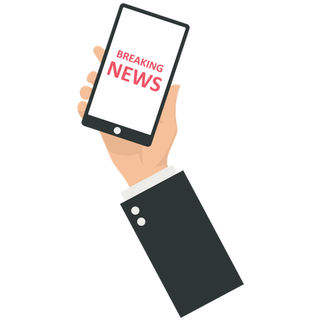 Hand holding breaking news on a mobile phone  Illustration