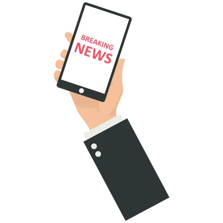 Hand holding breaking news on a mobile phone  Illustration