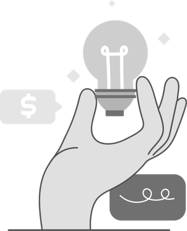 Hand holding bulb while getting Creative Thinking with money idea  Illustration