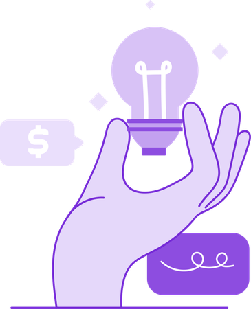 Hand holding bulb while getting Creative Thinking with money idea  Illustration