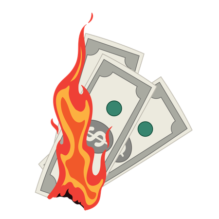 Hand holding burning dollar bills  Illustration