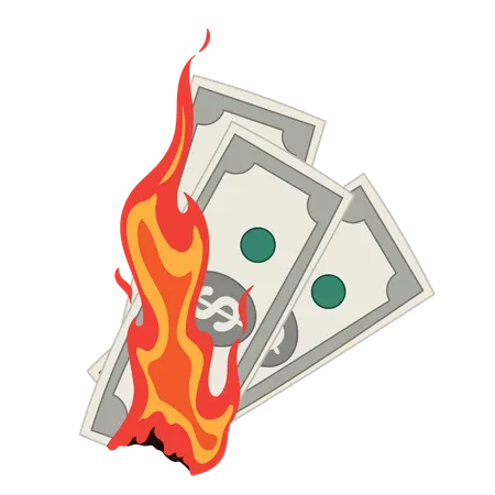 Hand holding burning dollar bills  Illustration