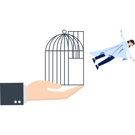 Hand Holding Cage with Person Flying Away  Illustration