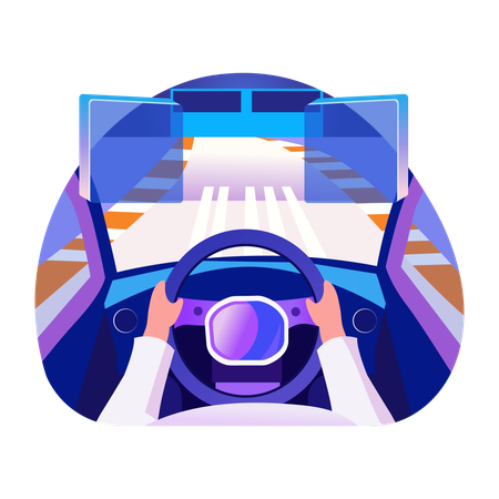 Hand holding car steering depicting ar driving  Illustration