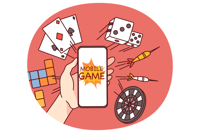 Hand holding cell gambling online  Illustration