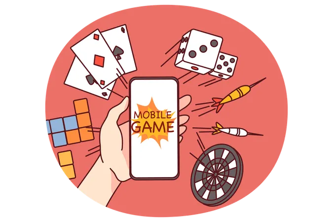 Hand holding cell gambling online  Illustration