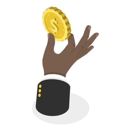 Hand holding dollar coin  Illustration