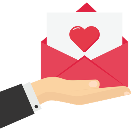 Hand holding envelope with love letter  Illustration