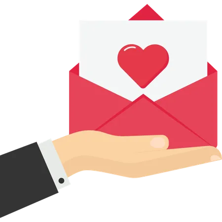 Hand holding envelope with love letter  Illustration