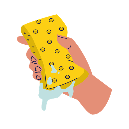 Hand Holding Foaming Sponge  Illustration