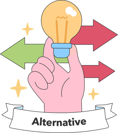 Hand holding glowing bulb and encircled by arrows pointing in different  Illustration