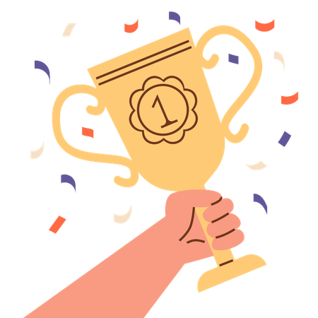 Hand holding golden trophy cup  Illustration