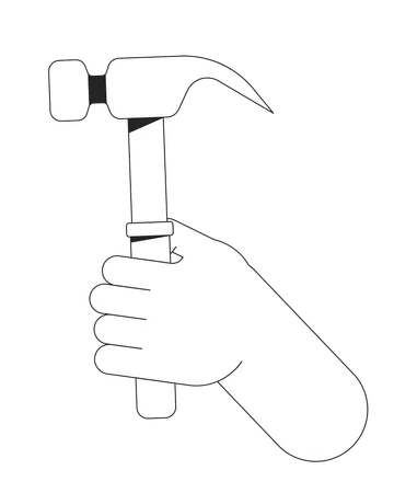 Hammer Holding Cartoon Human Hand Outline Illustration Handyman Work Tool 2 D Isolated Black And White Vector Image Manual Work Do It Yourself Home Improvement Flat Monochromatic Drawing Clip Art Illustration