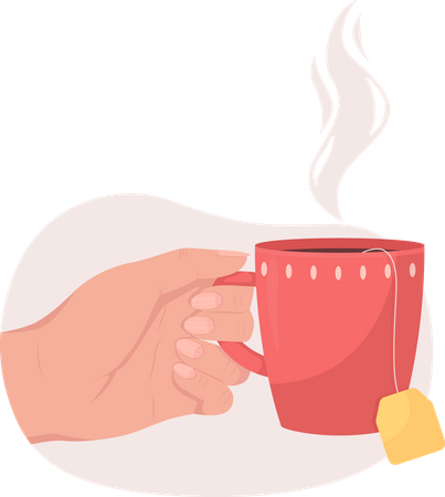 Hand holding hot cup of green tea  Illustration