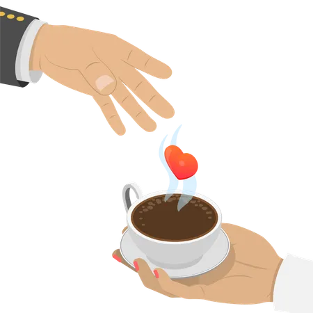 Hand holding Hot Drinks and Love  Illustration