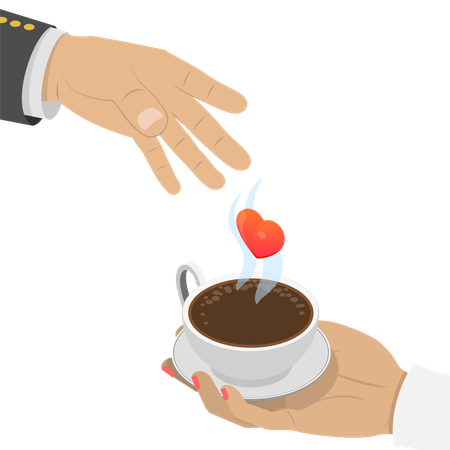 Hand holding Hot Drinks and Love  Illustration