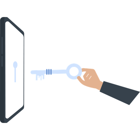 Hand Holding Key to Unlock Smartphone Data Protection  Illustration