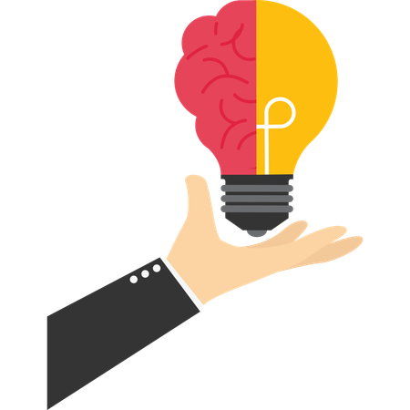 Hand holding lightbulb with half brain for creative and smart thinking idea  Illustration