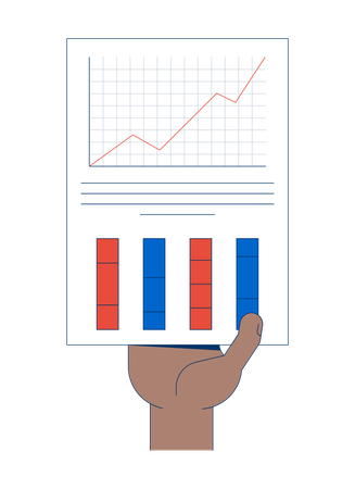 Hand holding line chart and column graphs infographic report  Illustration