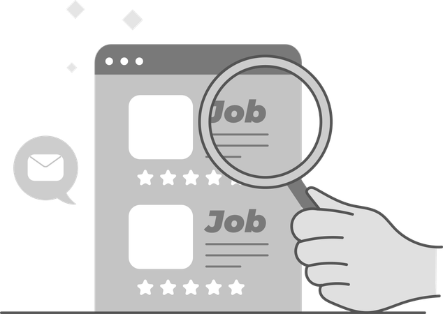 Hand holding magnifier while Searching Best Jobs  Illustration