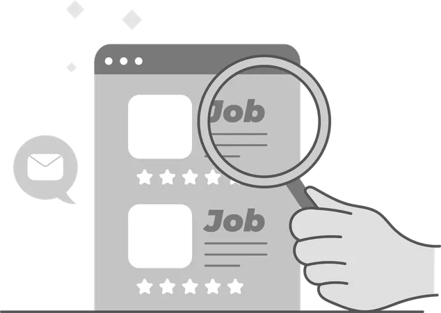 Hand holding magnifier while Searching Best Jobs  Illustration