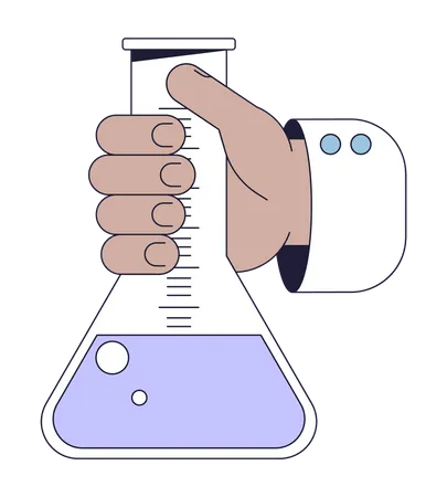 Hand Holding Measurement Flask Flat Line Color Isolated Vector Object Editable Clip Art Image On White Background Simple Outline Cartoon Spot Illustration For Web Design Illustration