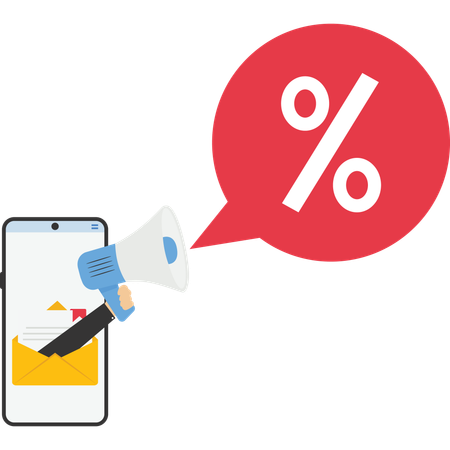 Hand holding megaphone while Online announcing discount  Illustration