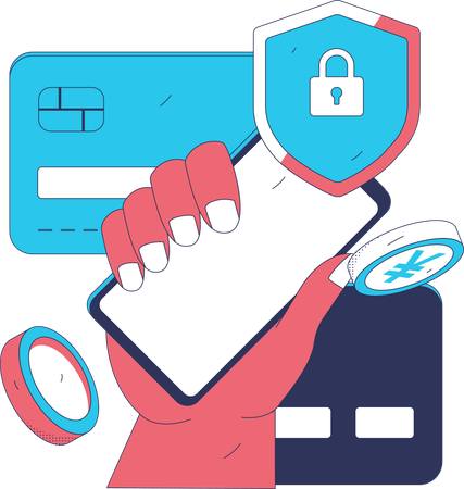 Hand holding mobile for secure payment  Illustration
