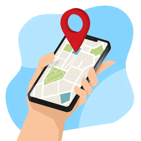 Hand Holding Mobile Smart Phone With Location Mobile App Illustration