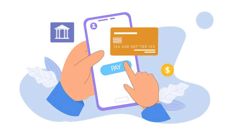 Hand holding mobile while doing online card payment  Illustration