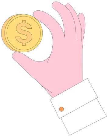 Hands Gesture Vector Illustration Character Hand Holding Money Golden Usd Coin Cash Making Donations Paying Counting Giving Currency And Other Financial Activity Finance Occupations Concept イラスト