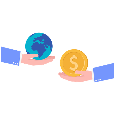 Hand holding money and other hand holding earth  Illustration