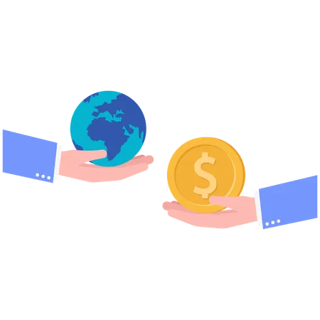 Hand holding money and other hand holding earth  Illustration