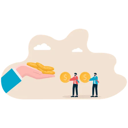 Hand holding money while two businessmen come out from money  Illustration