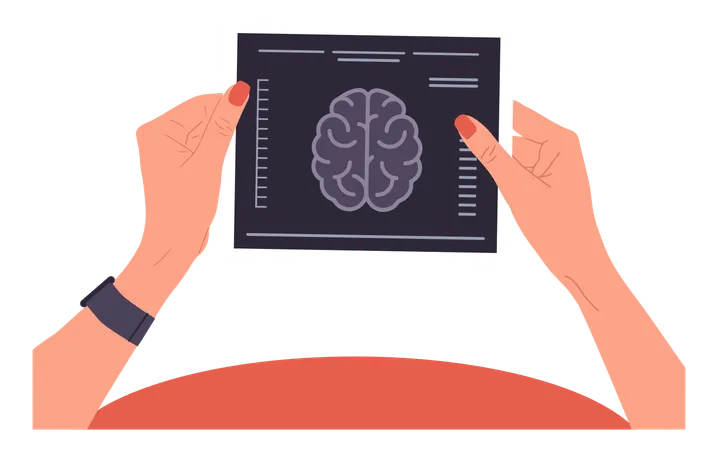 Hand holding MRI result of Brain  Illustration