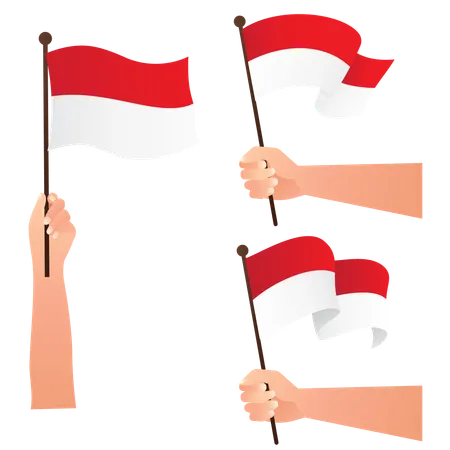 Hand Holding National Indonesia Flags  イラスト