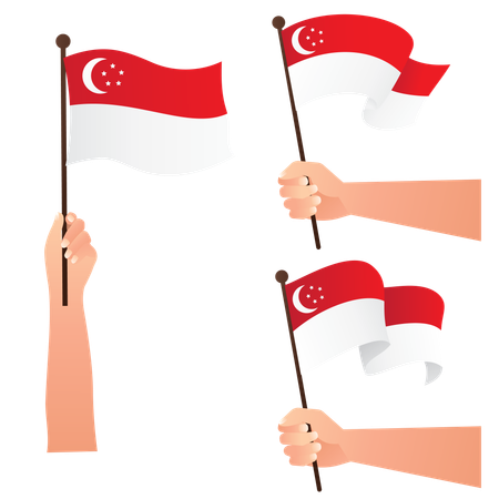 Hand Holding National Singapore Flags  イラスト