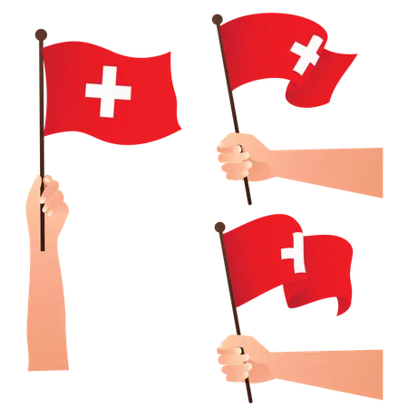 Hand Holding National Swiss Flags  Illustration