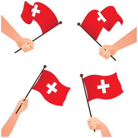 Hand Holding National Swiss Flags  일러스트레이션