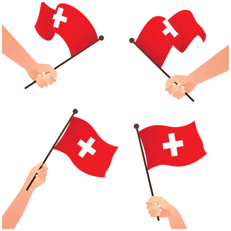 Hand Holding National Swiss Flags  イラスト