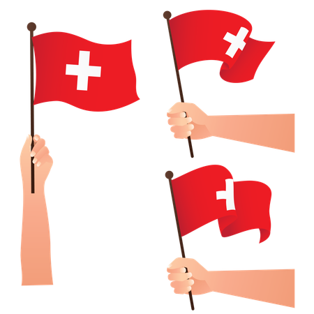 Hand Holding National Swiss Flags  Illustration