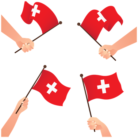 Hand Holding National Swiss Flags  Illustration