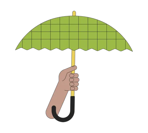 Hand Holding Opened Umbrella Flat Line Color Isolated Vector Object Protect Form Weather Editable Clip Art Image On White Background Simple Outline Cartoon Spot Illustration For Web Design Illustration
