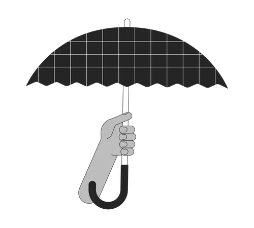 Hand Holding Opened Umbrella Flat Monochrome Isolated Vector Object Accessory Protect Form Weather Editable Black And White Line Art Drawing Simple Outline Spot Illustration For Web Graphic Design Illustration