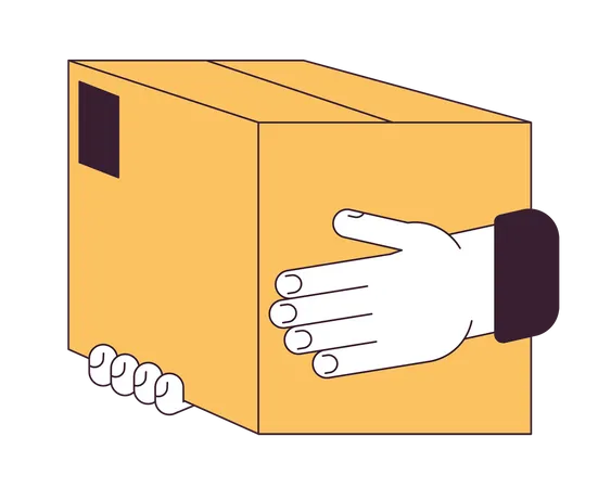 Hand Holding Paper Box Flat Line Concept Vector Spot Illustration Purchase Delivery 2 D Cartoon Outline Hand On White For Web UI Design Editable Isolated Color Hero Image Illustration