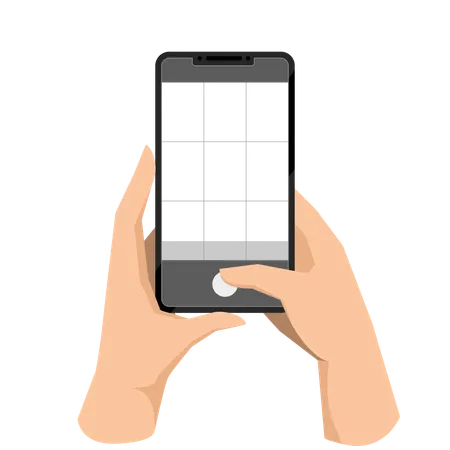 Hand Holding Phone Taking Mobile Photo Making Photograph With Grid On Smartphone Screen Using Camera For Shooting Recording Video Flat Graphic Vector Illustration Isolated On White Background Illustration