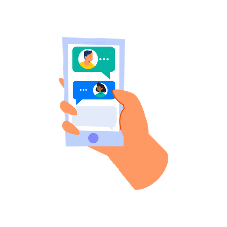 Hand holding phone with messages  Illustration