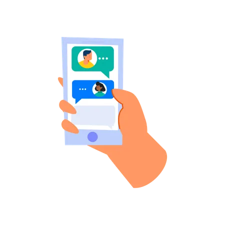 Hand holding phone with messages  Illustration